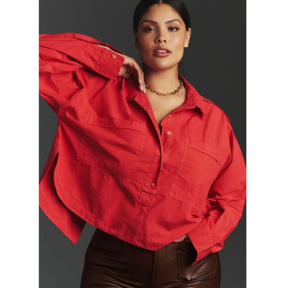 Pilcro (Anthropologie) - Placket Back Slit Shirt in Dark Pink, size Medium - Picture 1 of 12